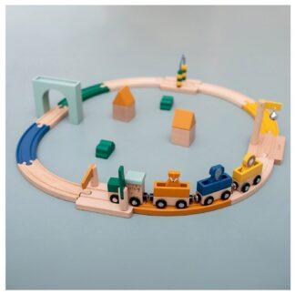 circuit de train en bois, rails, animaux et accessoires (30 pièces) ludique & écologique - Trixie